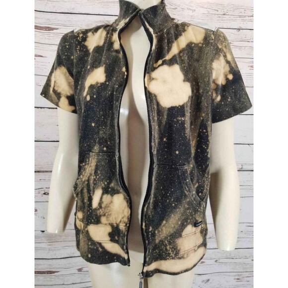 Liz Claiborne Jacket Top Custom frosted Reverse Tie-Dye Short sleeve Sz Medium - Picture 8 of 10